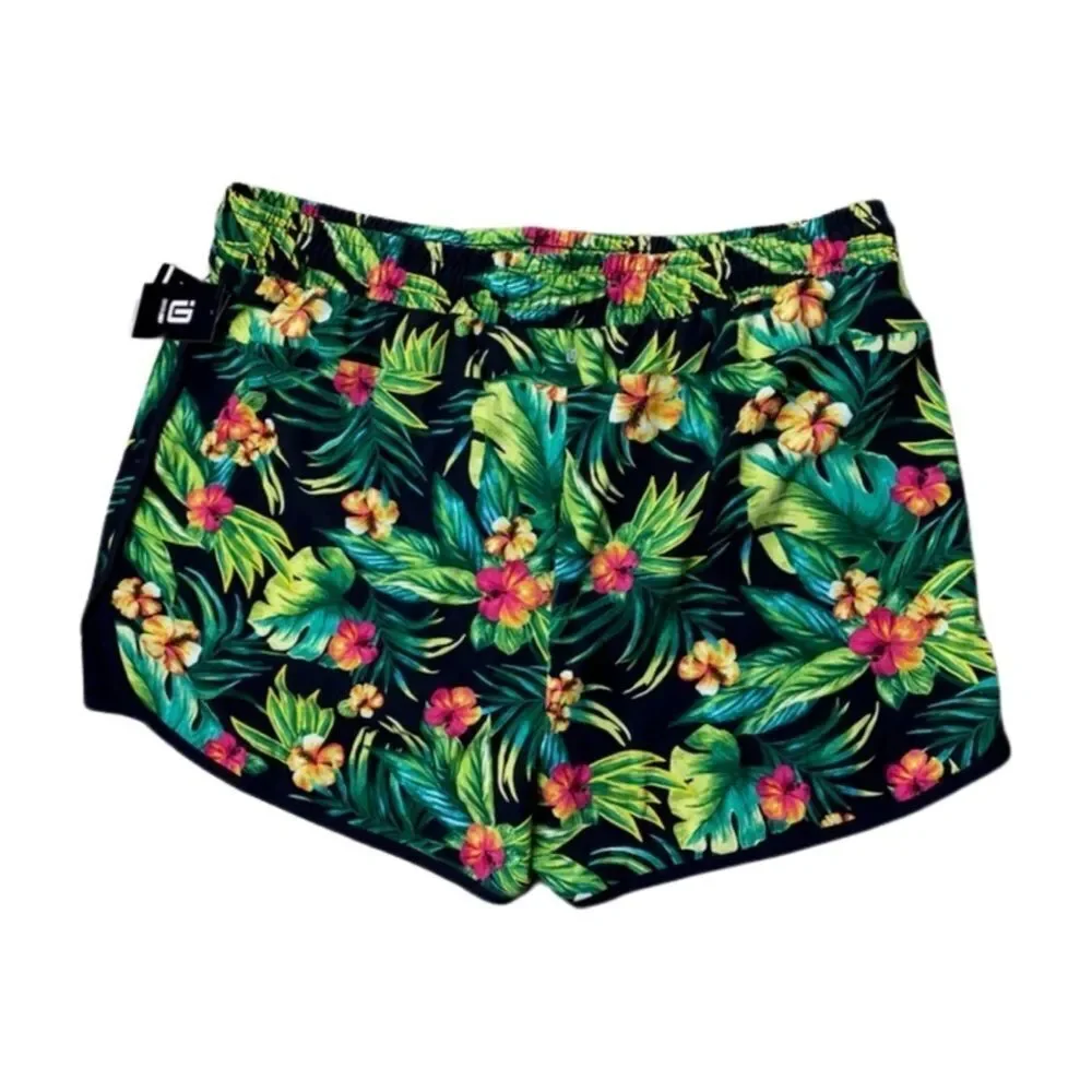 NEW💐🌸 Ideology Womens Tropical-Printed Drawstring Running Shorts Size XS
